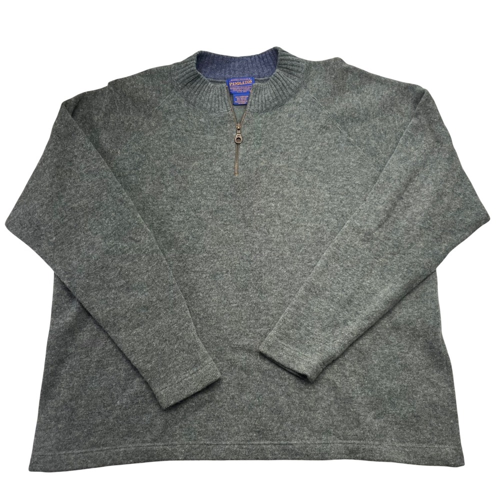 Pendleton Quarter Zip Sweater Mens XL Green Excellent Lambswool Blend Pullover